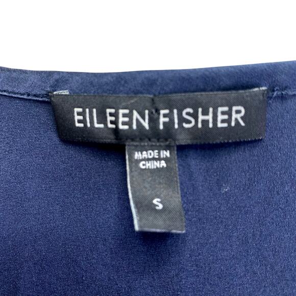 EILEEN FISHER Silk Navy Blue Sleeveless Tank Top Sz S Nautical Coastal Summer - Picture 2 of 8